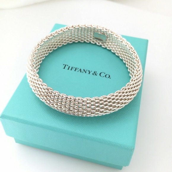 Tiffany and Co Somerset Mesh Weave Flexible Bangle Bracelet in Sterling Silver - Picture 1 of 6